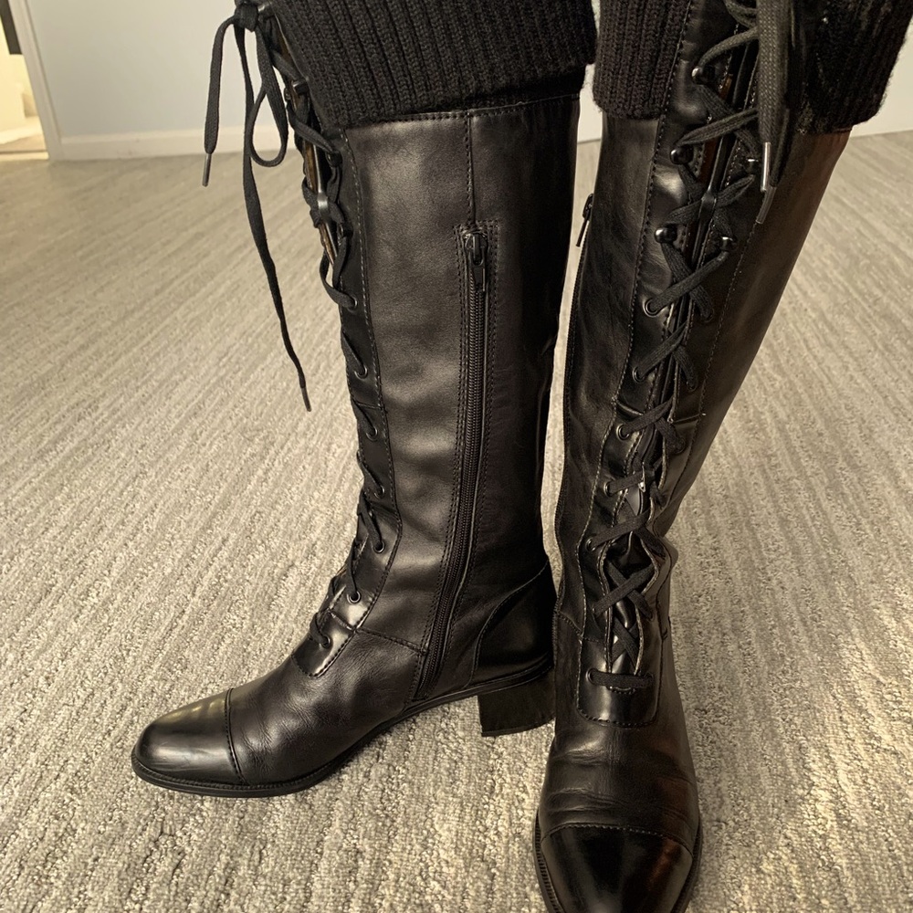 Black tall boots with laces